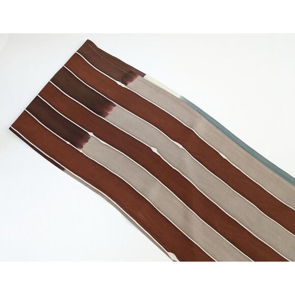 Brown Teal Green White Stripe Silk Rectangular Scarf - Picture 2 of 13